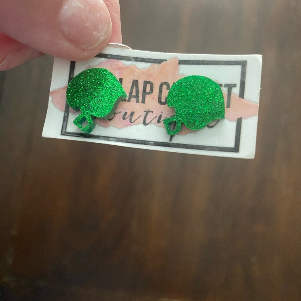 Green Glitter Football Earrings